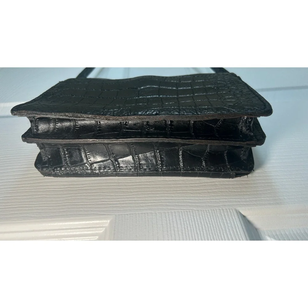Patricia Nash Crossbody Bag Croc Embossed Black Leather Cross Turn Lock Small